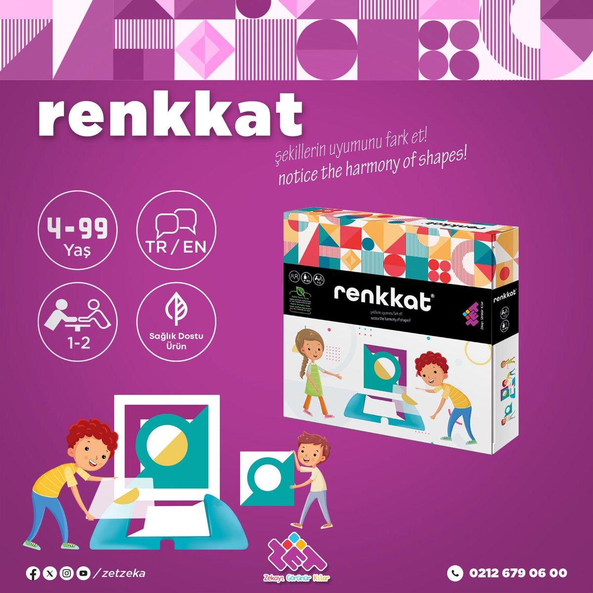 🎨 RENKKAT Zeka Oyunu 4+ Yaş 1-2 Oyuncu

🔹 Şeffaf kartlar üzerinde yer alan renkli parçaları kullanarak bizden istenen deseni oluşturalım.
❗ Sıralı düşünme, görsel algı ve dikkatinizi biraz zorlayacaktır.
🚀 Birbirinden zor 110 görevi tamamlamak için bir an önce başlayın!
