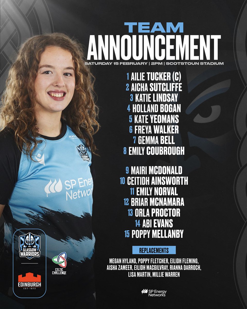 Derby day incoming 👊

Here is your Glasgow Warriors team to take on <a href="/EdinburghRugby/">Edinburgh Rugby</a> in the <a href="/CelticRugbyComp/">Celtic Challenge</a> at Scotstoun tomorrow afternoon - let's go! 😃

📰 tinyurl.com/23fzybfx
🎟️tinyurl.com/2vb8y7k7

#WhateverItTakes | <a href="/SPEnergyNetwork/">SP Energy Networks</a>