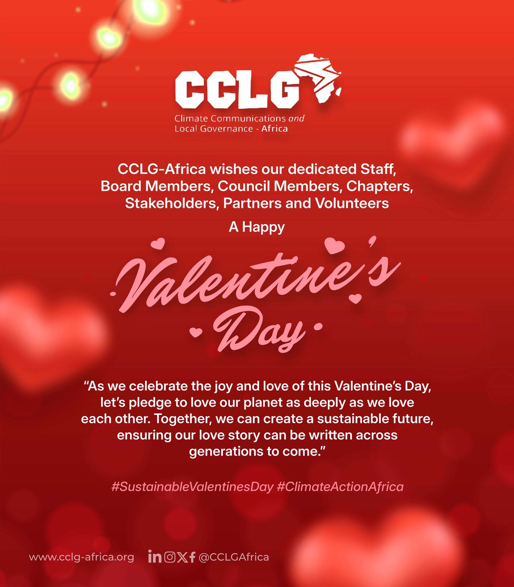 Happy Valentine’s Day from CCLG-Africa!

Together, we can build a sustainable future for generations to come.

#HappyValentinesDay #CCLGAfrica #LoveForThePlanet