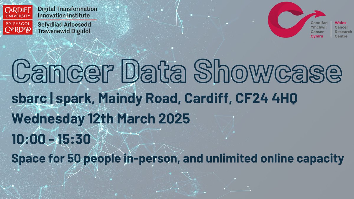 theWCRC's tweet photo. Cancer Data Showcase - for students, clinical and non-clinical researchers to come together to learn how to use Wales' rich data resources:
📅12 March
⏲️10am - 15:30
📌spark|spark, Cardiff 
🧑‍🦱in-person: https://t.co/5aJdbbskrT
📲online:  https://t.co/0i95Cd671S https://t.co/u2Gs8iZdPw