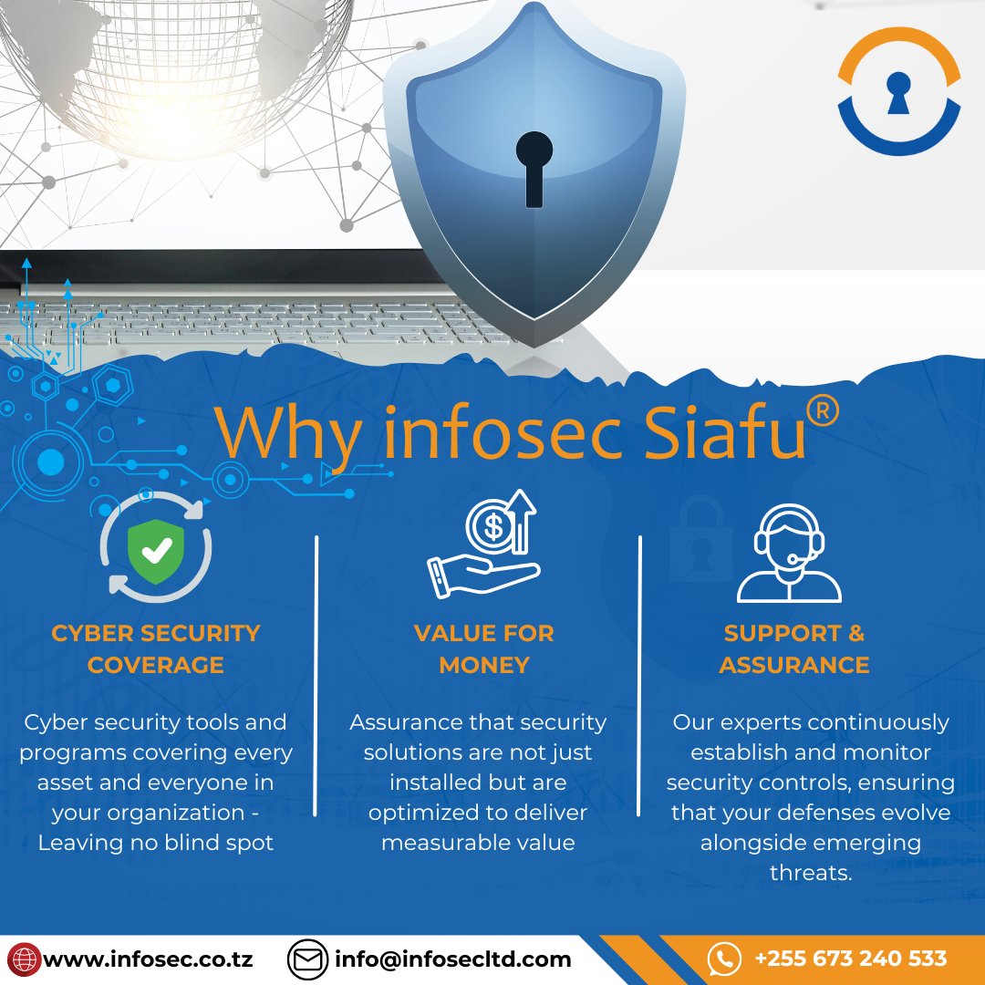 🔐 Infosec SIAFU® – Managed Cyber Prevent keeps you secure.

✅ No blind spots
✅ Optimized security
✅ Continuous Support
🔗 Learn more: infosec.co.tz/siafu-cyber-ma…
#SIAFU #CyberSecurity #ThreatPrevention