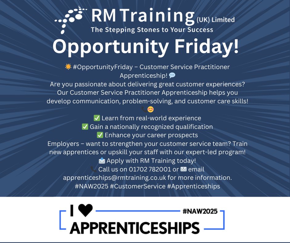 RMTraininguk's tweet photo. #NationalApprenticeshipWeek2025 #NAW2025 #RMTraining #Skillsforlife #celebrate #appreticeships #BuildTheFuture #Apprenticeshipsuccess #qualifications #opportunity #career #customervicepracttioner #handonexperience #earnwhileyoulearn #customerservice https://t.co/Njss6dmgdC
