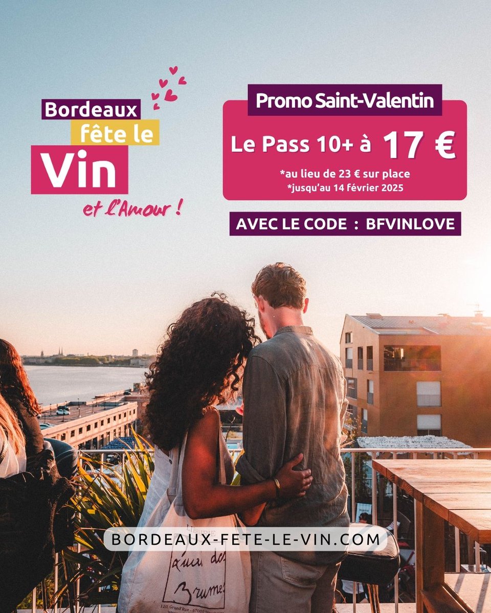 Bordeaux Fête le Vin 🥰 Pour la Saint-Valentin, offrez l'expérience #BFV2025 à votre moitié ❤️ Jusqu'au vendredi 14 février, le Pass 10+ est à seulement 17€ (au lieu de 23€ sur place) 📸 Lezbroz #Bordeaux