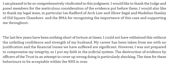 Davewwest's tweet photo. Statement from the CEO, Susan Gilby. She says "The time for these behaviours to be acceptable within the NHS is over" https://t.co/CbaATC6zGX