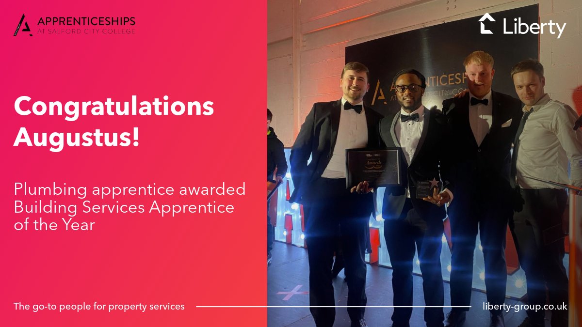 Liberty (@go_to_liberty) on Twitter photo Last night was one to remember for plumbing apprentice Augustus who was awarded Building Services Apprentice of the Year at <a href="/SCC_Apprentices/">Apprenticeships at Salford City College</a>! #NAW2025 Last night was one to remember for plumbing apprentice Augustus who was awarded Building Services Apprentice of the Year at <a href="/SCC_Apprentices/">Apprenticeships at Salford City College</a>! #NAW2025