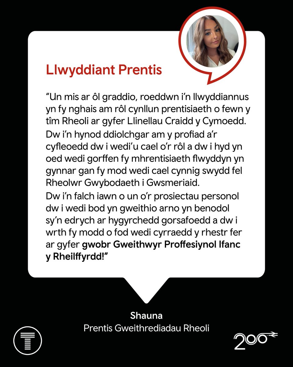 transport_wales's tweet photo. 🎉Llwyddiant Prentis

Mae ein prentisiaid Becca a Shauna wedi’u henwebu ar gyfer Prentis y Flwyddyn @youngrailpro gyda’n cyn prentis Katie wedi’i henwebu ar gyfer Gwirfoddolwr y Flwyddyn.

Mae hwn yn llwyddiannau gwych 👏

Rhannodd Shauna ei stori gyda ni 👇

#NAW2025 https://t.co/NgWP24Hq4A