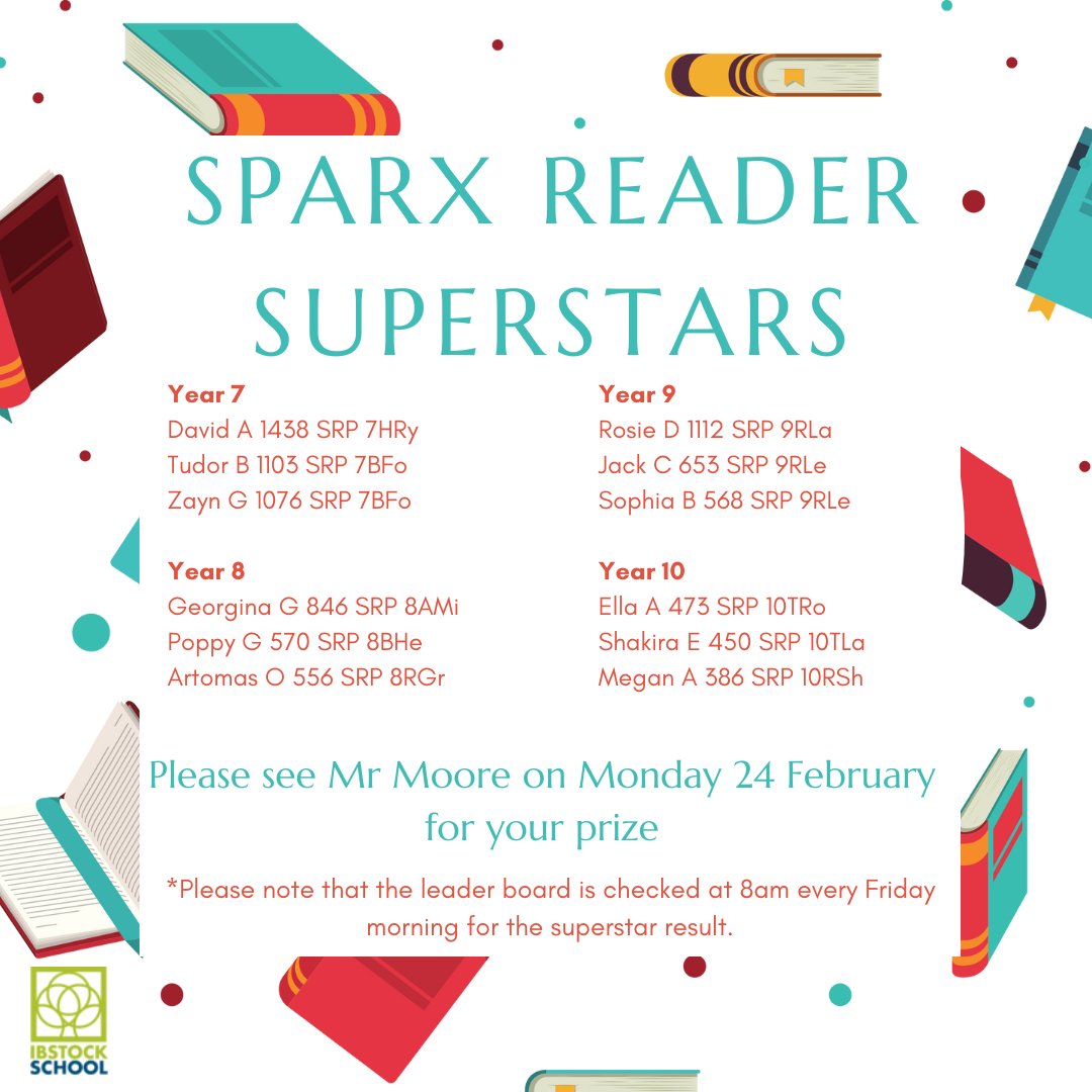 IbstockSchool's tweet image. 🚀🎉 This Week’s Sparks Reader Superstars 🎉🚀

A huge shout out to the students claiming the top spots on the leader board this week! 🙌📚 Keep up the awesome work! 🏆🎁

Let’s keep the reading momentum going! 📖💡 #SparksReaderSuperstar #HomeworkHustle