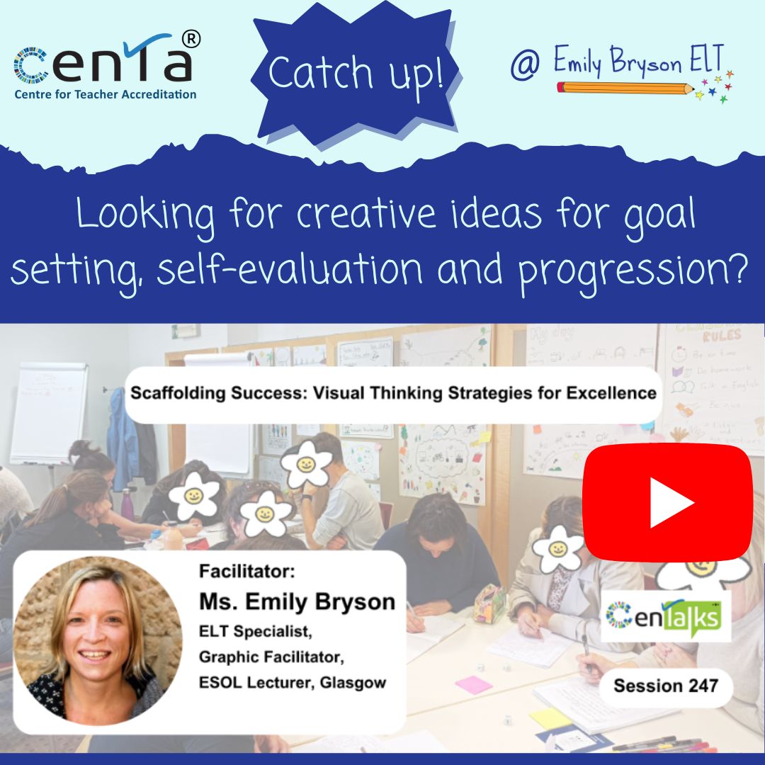 I really loved delivering this session for CENTA Centre for Teacher Accreditation. I can't quite believe how many people have viewed it already (almost 3k)!!!

Watch for creative ideas:
🎯goal setting
🔎self evaluation
🛣️progression

youtube.com/live/B26mvC7pR…

#TESOL #ESOL #TEFL