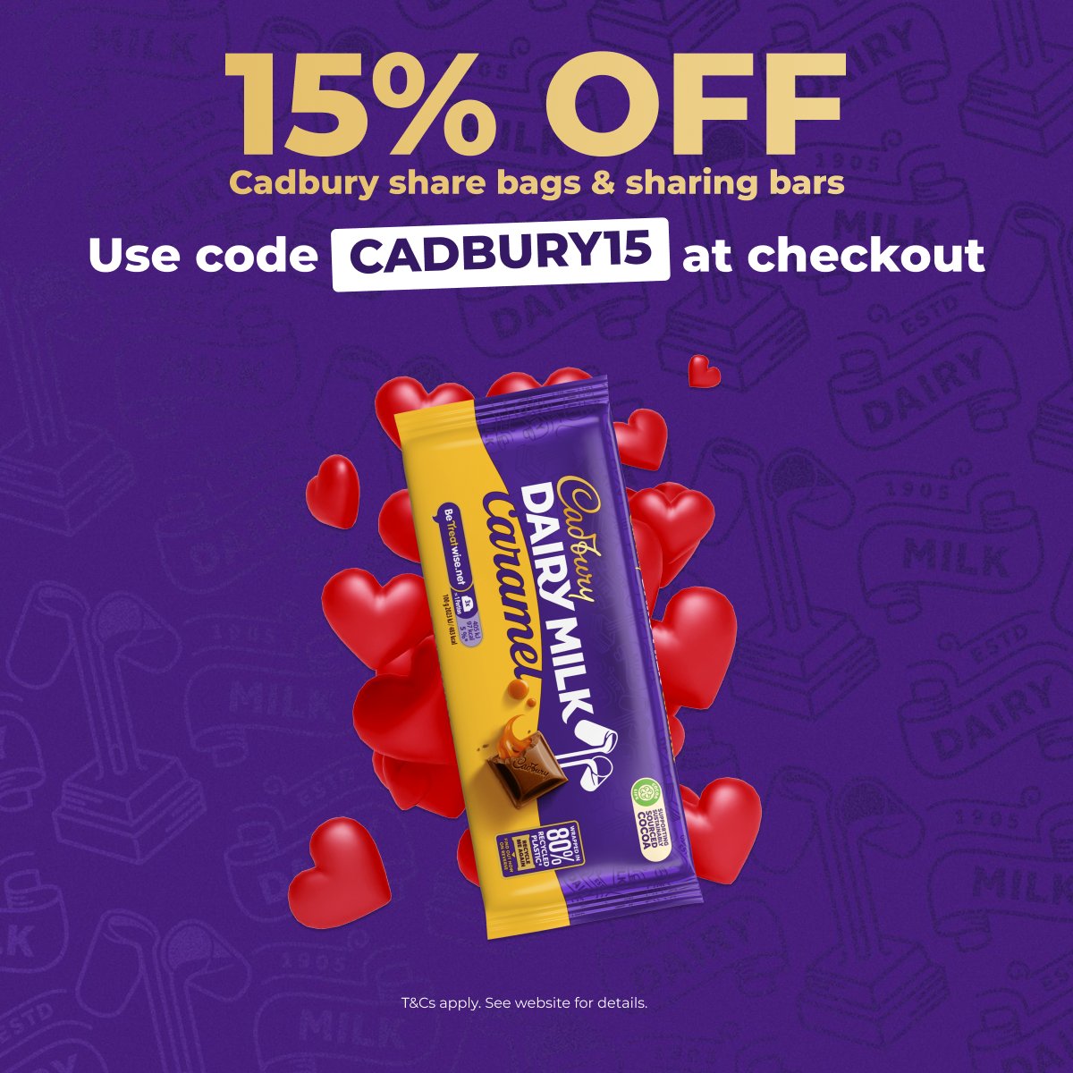 Nothing says 'I love you' like a bar of Cadbury's chocolate 🍫

Grab 15% off Cadbury share bags and bars on the Snappy app now ❣️