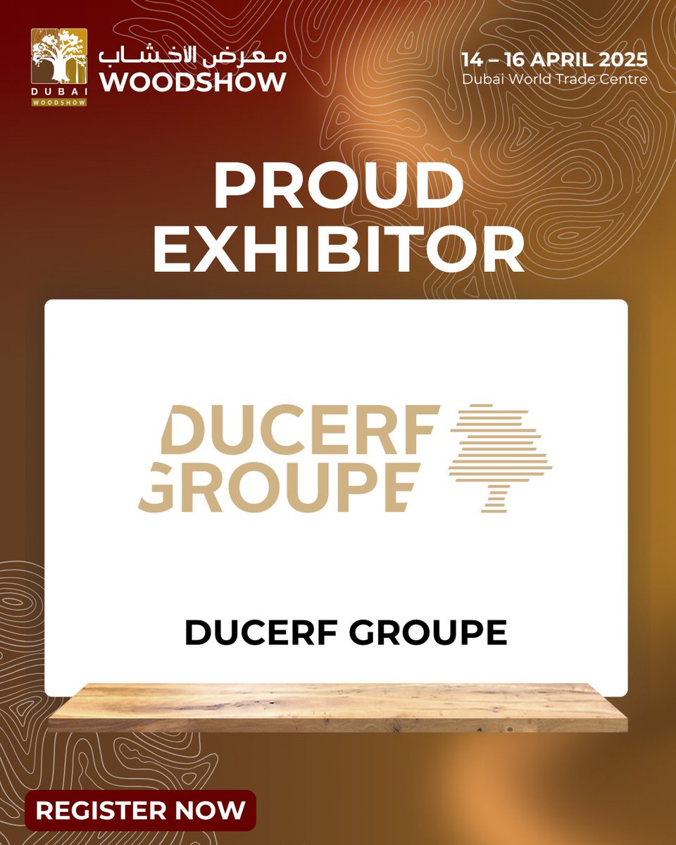 GlobalWoodShow's tweet photo. 🌟Welcome Our Proud Exhibitors #DUCERF GROUPE to Dubai WoodShow 2025🌟
We are thrilled to welcome top exhibitors from around the world
Date: April 14-16, 2025
Venue: Dubai World Trade Centre
Register now: https://t.co/igA0bhVH9m
#DubaiWoodShow #Woodworking #Machinery #Wood #Dubai https://t.co/Jw8dCVe0ZP