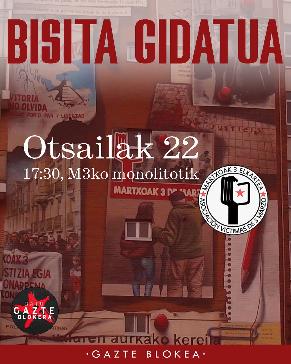Aurtengo Gazte Blokearen egitarauaren baitan, datorren larunbatean martxoaren 3ko bisita gidatua egingo dugu Martxoak 3 Elkartearen eskutik. Animatu!