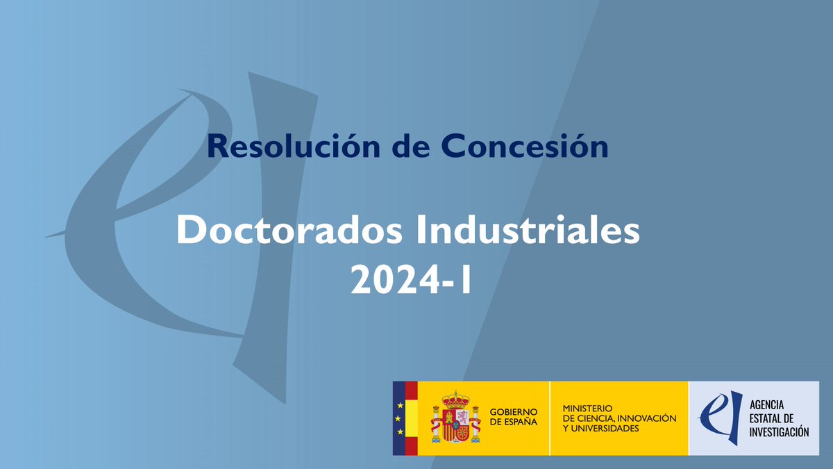 La <a href="/AgEInves/">Agencia Estatal de Investigación</a> publica la Resolución de Concesión de la convocatoria de ayudas para contratos para la formación de doctores en empresas (Doctorados Industriales) 2024-1.  💰7,6 M€ concedidos para 69 ayudas. 
🔗 aei.gob.es/noticias/agenc…
