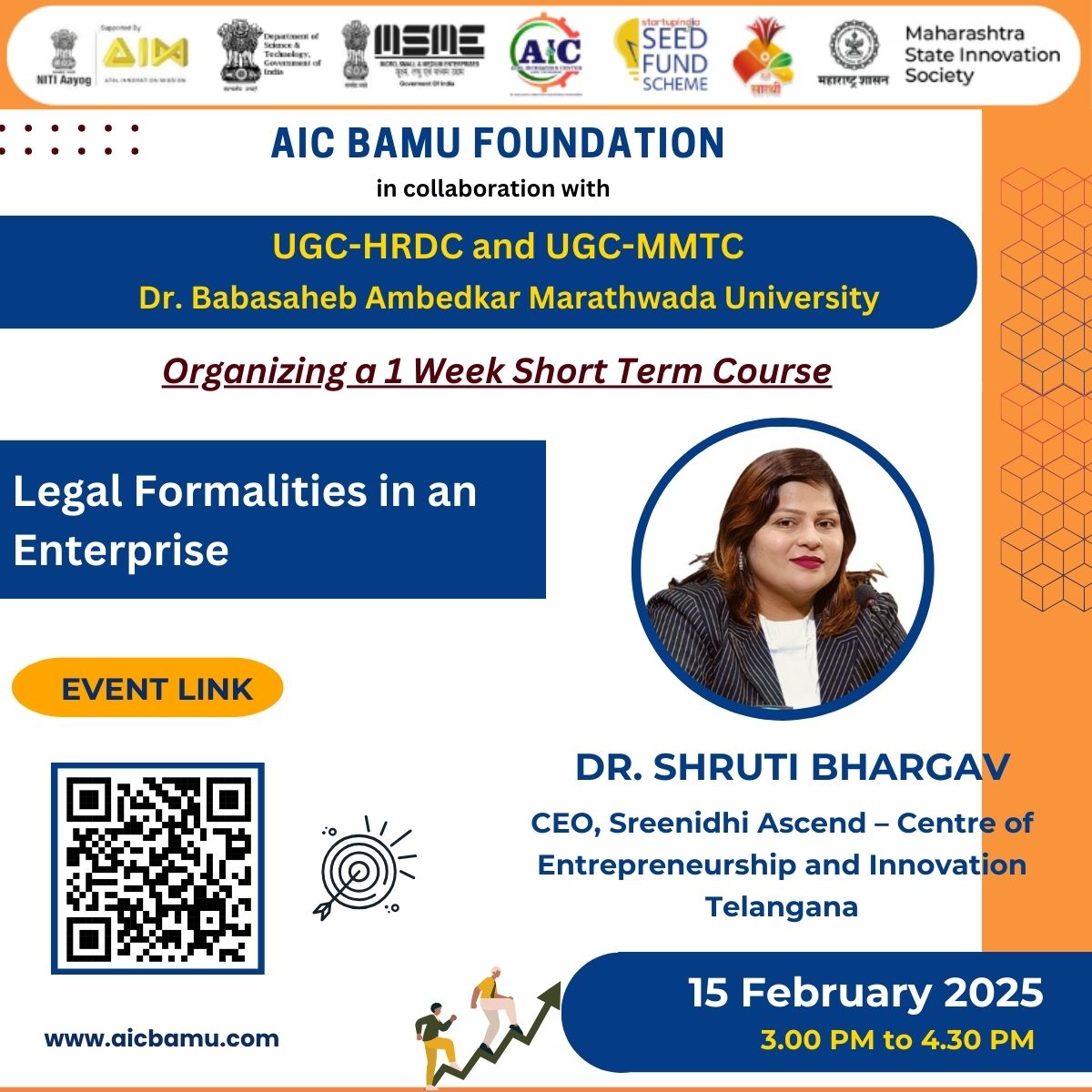AIC_BAMU's tweet photo. Join Us for an Exciting Online Short-Term Course!
Unlock the secrets of Innovation and Startups with our 1-week online Short Term Course hosted by AIC BAMU Foundation, in collaboration with UGC-HRDC and UGC-MMTC of Dr. BAMU University.
Event Link:
https://t.co/hsTFySIat9... https://t.co/nQsJE7cmc5