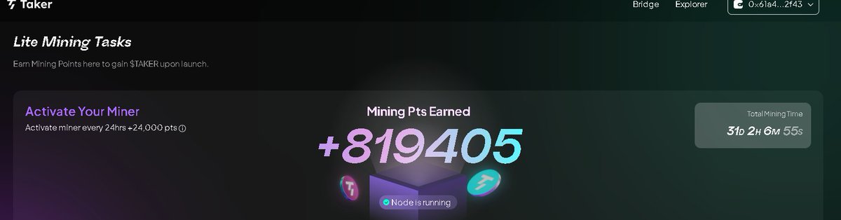 juustjizz8875's tweet photo. 🚀 Taker Lite Mining is ELECTRIFYING! 📷
@TakerProtocol
is 📷 points daily just for mining?
I’m stacking $TAKER like a pro! 📷
Team, any secret tasks to boost my haul?
📷 Join the airdrop madness with my link: https://t.co/wVfcDRdAad #TakerAirdrop #LiteMining https://t.co/vskW9940gy