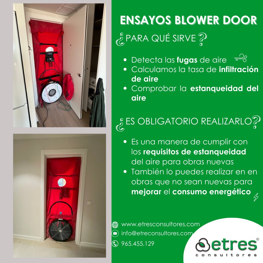 ¿Sabías que en la mayoría de los casos, las nuevas obras deben realizar un Ensayo Blower Door?
Este mide la hermeticidad de un edificio 🏡, es decir, cuánto aire no deseado entra o sale a través de aberturas, así se identifica fugas de aire que generan pérdidas de calor o frío 🌡️