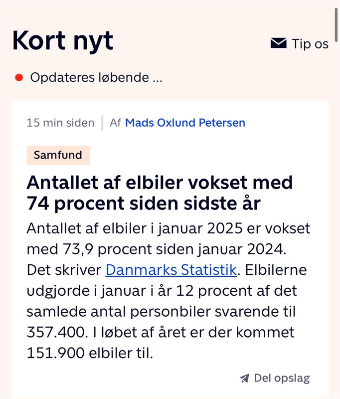 Troels Blicher Danielsen (@troelsdanielsen) on Twitter photo Ønsker vi at sætte denne gode trend over styr senere på året, når politikerne skal til at forhandle om afgiftssystemet for elbilerne? Jeg håber det ikke, for erfaringerne fra 🇩🇪 og 🇸🇪 viser meget klart, at prisstigningerne på elbiler har fået salget til at styrtdykke Ønsker vi at sætte denne gode trend over styr senere på året, når politikerne skal til at forhandle om afgiftssystemet for elbilerne? Jeg håber det ikke, for erfaringerne fra 🇩🇪 og 🇸🇪 viser meget klart, at prisstigningerne på elbiler har fået salget til at styrtdykke
