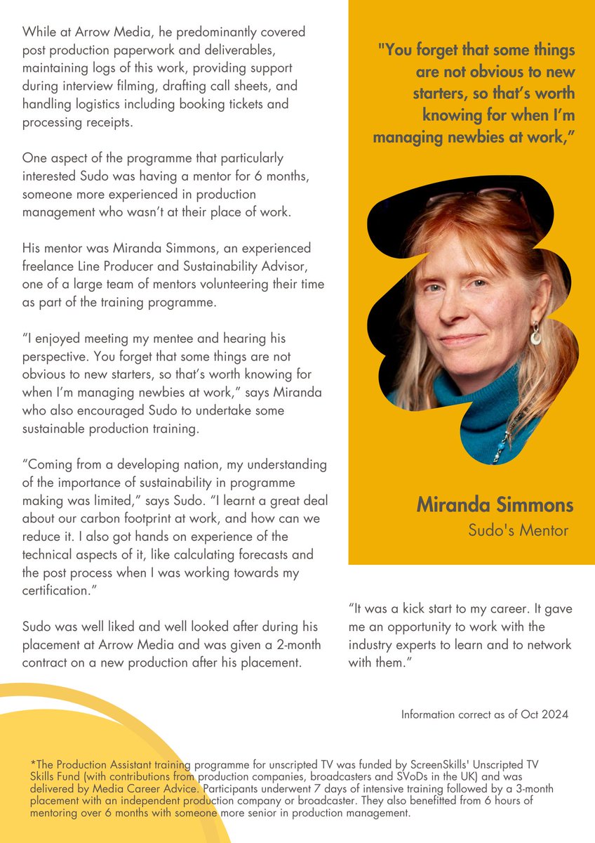 This weeks case studies from our graduates of the <a href="/MediaCareerAdv1/">Media_Career_Advice</a> and <a href="/UKScreenSkills/">ScreenSkills</a>
 Production Assistant Training Programme for Unscripted TV* is Sudo Sudhanshu.

Take a look at his case study below to see his experience on the programme.**