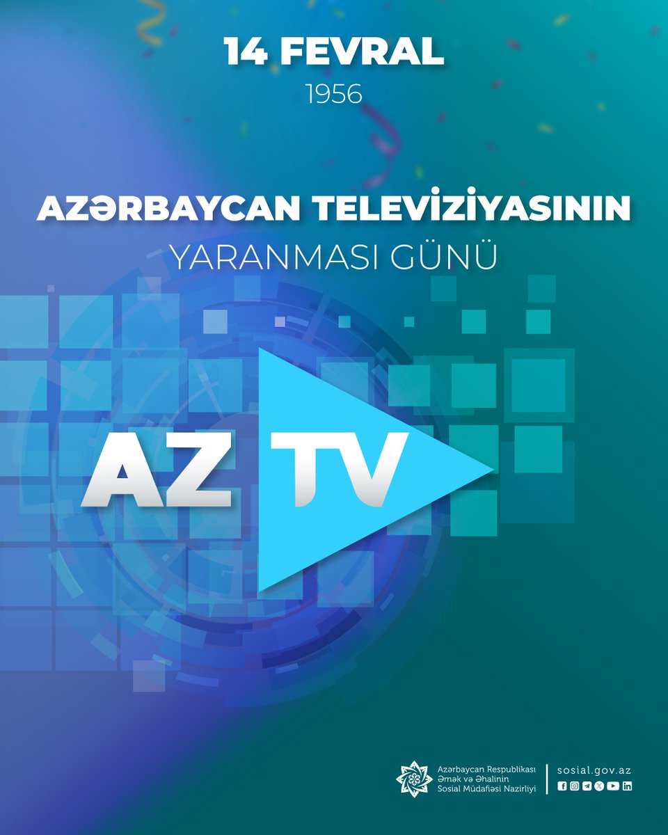 sosial_gov_az's tweet image. Bu gün Azərbaycan Televiziyasının yaranmasından 69 il ötür.

Bu münasibətlə AZTV-nin bütün kollektivini təbrik edir, işlərində uğurlar arzulayırıq!

#ƏƏSMN #AZTV #AzərbaycanTeleviziyası #14fevral