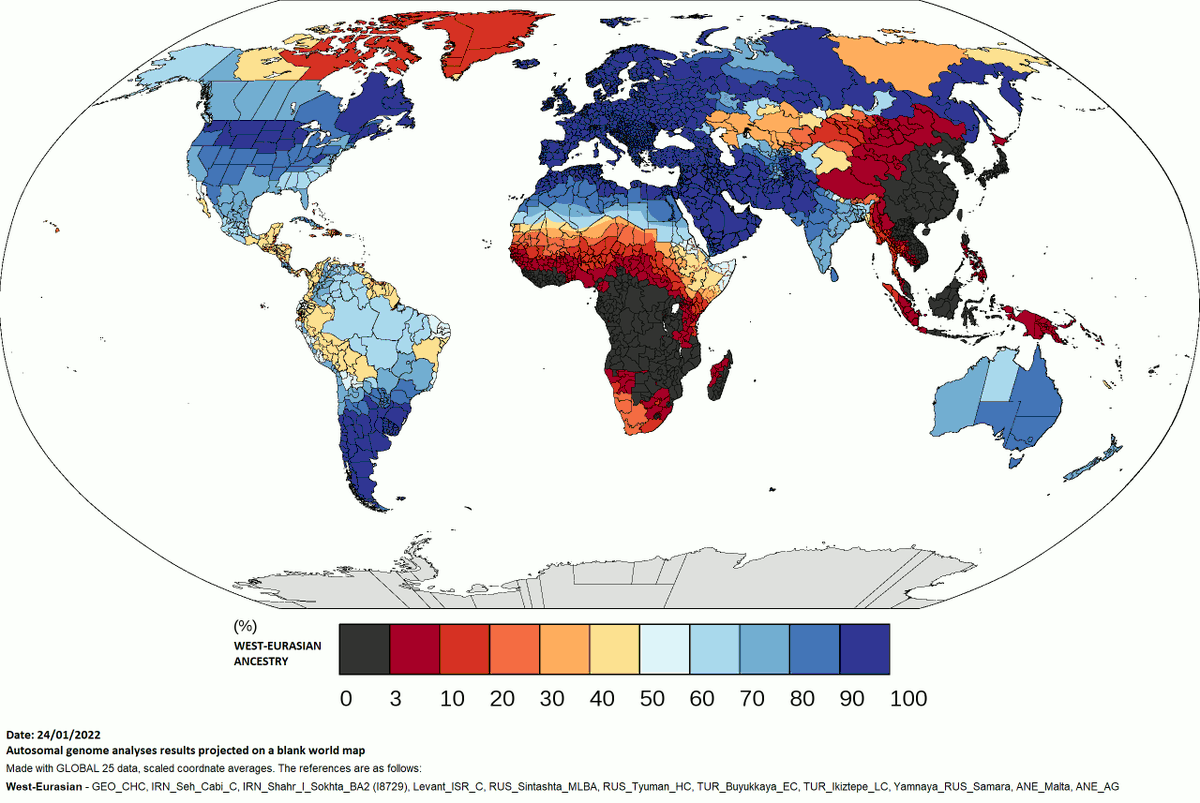 Distribution of West Eurasian ancestry across the world.