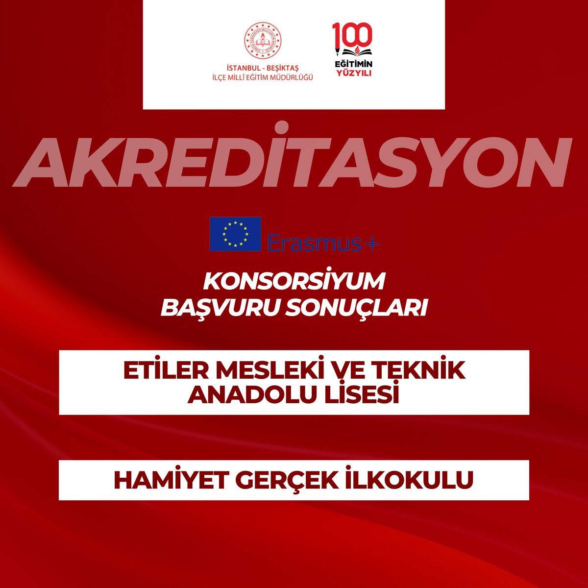Beşiktaş İlçe Millî Eğitim Müdürlüğü olarak, Erasmus+ Konsorsiyum başvurularında okullarımız,

📌 Etiler Mesleki ve Teknik Anadolu Lisesi
📌 Hamiyet Gerçek İlkokulu

ile önemli bir başarıya daha imza attık.

Eğitimde uluslararası iş birliklerini güçlendirmeye ve öğrencilerimize