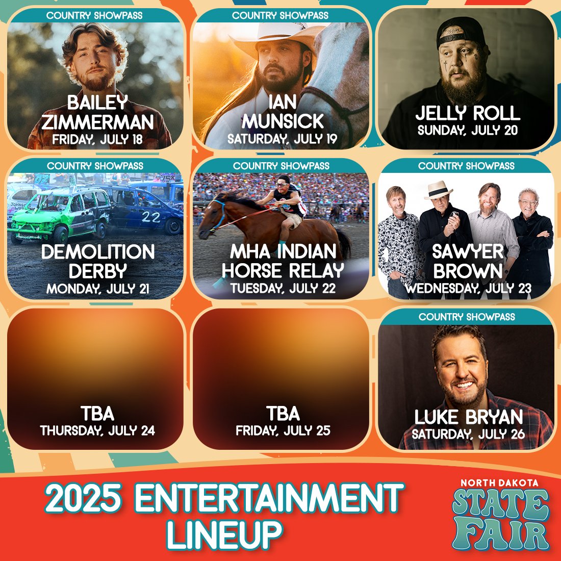 North Dakota State Fair (@ndstatefair) on Twitter photo JUST ANNOUNCED 🤩 <a href="/lukebryan/">Luke Bryan</a> will close out our 2025 Country Showpass on Saturday, July 26!
Mark your calendars & make sure you are on the NDSF mailing list to be the first to get updates on the rest of our 2025 lineup: bit.ly/NDSF_EmailClub JUST ANNOUNCED 🤩 <a href="/lukebryan/">Luke Bryan</a> will close out our 2025 Country Showpass on Saturday, July 26!
Mark your calendars & make sure you are on the NDSF mailing list to be the first to get updates on the rest of our 2025 lineup: bit.ly/NDSF_EmailClub
