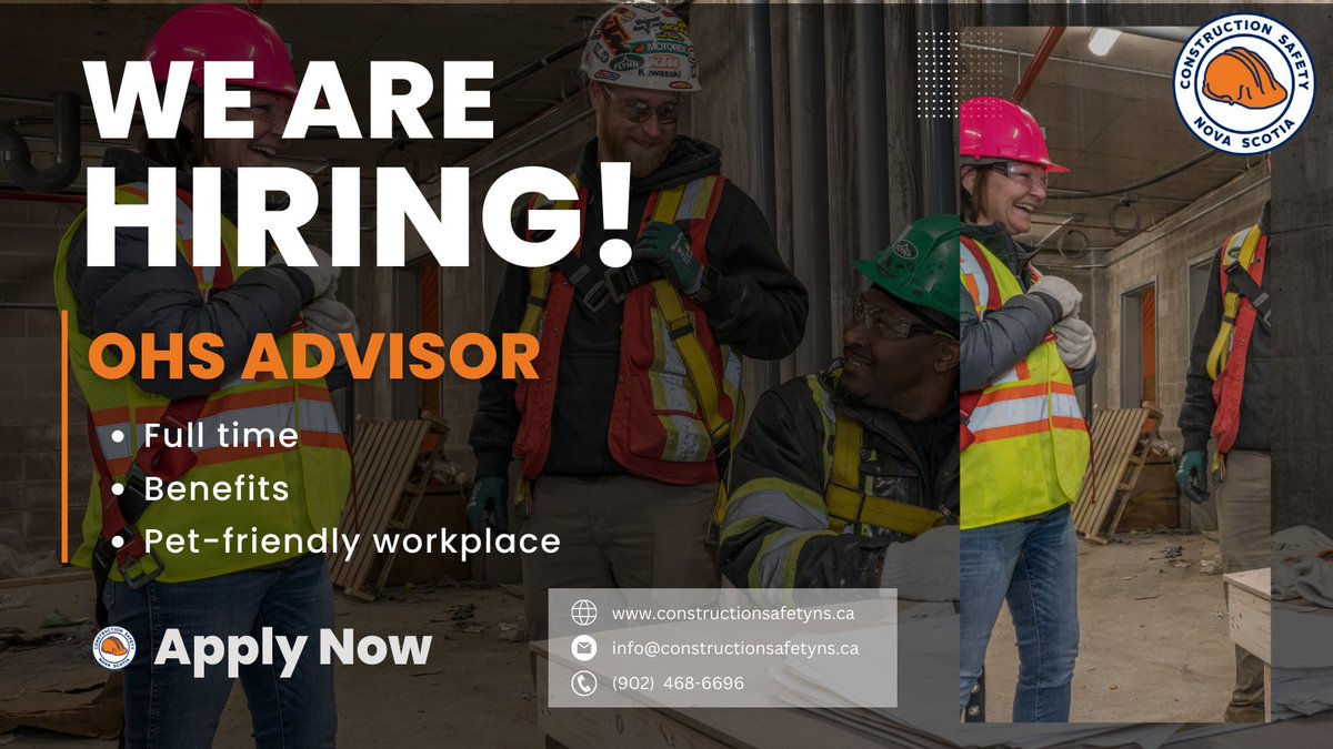We're Hiring: Occupational Health &amp; Safety Advisor! 🚧

Join our team and help make a difference in the construction industry. Apply today!

🔗 bit.ly/3Qjpxo8

#Hiring #jobposting #NS #ohsadvisor #jobopportunity #ohs #novascotia #safety" #CSNS