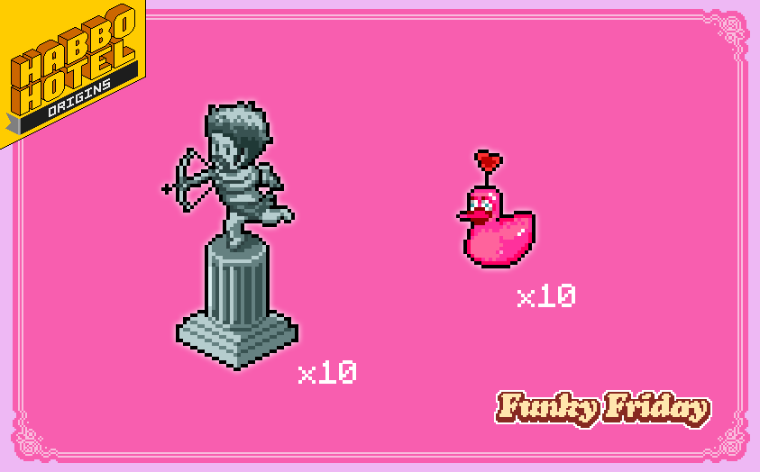 💞 𝗙𝘂𝗻𝗸𝘆 𝗙𝗿𝗶𝗱𝗮𝘆 𝗴𝗶𝘃𝗲𝗮𝘄𝗮𝘆: 𝗦𝗨𝗣𝗘𝗥𝗟𝗢𝗩𝗘 𝗲𝗱𝗶𝘁𝗶𝗼𝗻!

We’re giving away a SUPERLOVE Furni Pack to 15 players! Each pack contains a total of 20 items:

⦿ 10x Dave’s Surprises
⦿ 10x Love Ducks

All you need to do is reply to this post with a heart emoji