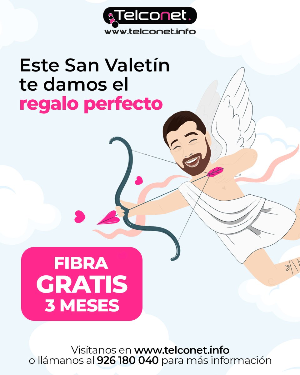 telconet_info's tweet photo. Cupido ha dado en el blanco: 3 meses de fibra GRATIS 🎯 Porque mereces una conexión que nunca falle 💕

¿A qué estás esperando? ⏰ Nosotros ya somos #Telconet ¿y tú?💜

Visítanos en 👉 https://t.co/aAdwDT9Q5w o llámanos al 📞 926 180 040 para más información. https://t.co/7oBJWllL3w