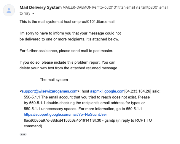 ankhwatcher's tweet photo. @wwizardgames Looks like your support email is broken. https://t.co/QuaMmACXB7