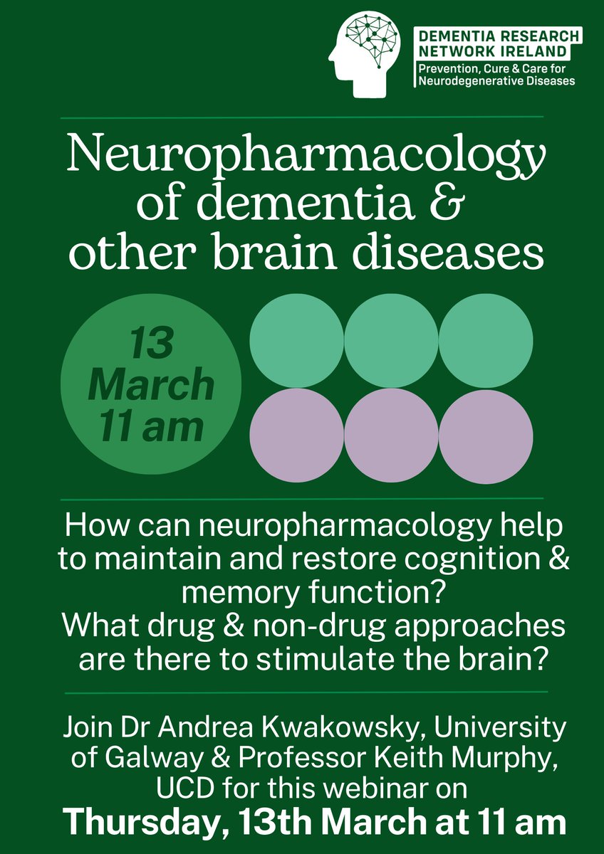 Dementia Research Network Ireland (@drnire) on Twitter photo 🚨Upcoming webinar alert🚨
🧠"Neuropharmacology of dementia & other brain diseases" webinar features speakers <a href="/kwakowsky/">Andrea Kwakowsky</a>, <a href="/uniofgalway/">Ollscoil na Gaillimhe | University of Galway</a> & @ Keith Murphy, <a href="/UCD_SBBS/">UCD SBBS</a> on all things brain & pharmacology!
🗓️ Thursday, 13 March
⏲️ 11.00 am
➡️To register: forms.office.com/e/xCfLkapXz5 🚨Upcoming webinar alert🚨
🧠"Neuropharmacology of dementia & other brain diseases" webinar features speakers <a href="/kwakowsky/">Andrea Kwakowsky</a>, <a href="/uniofgalway/">Ollscoil na Gaillimhe | University of Galway</a> & @ Keith Murphy, <a href="/UCD_SBBS/">UCD SBBS</a> on all things brain & pharmacology!
🗓️ Thursday, 13 March
⏲️ 11.00 am
➡️To register: forms.office.com/e/xCfLkapXz5