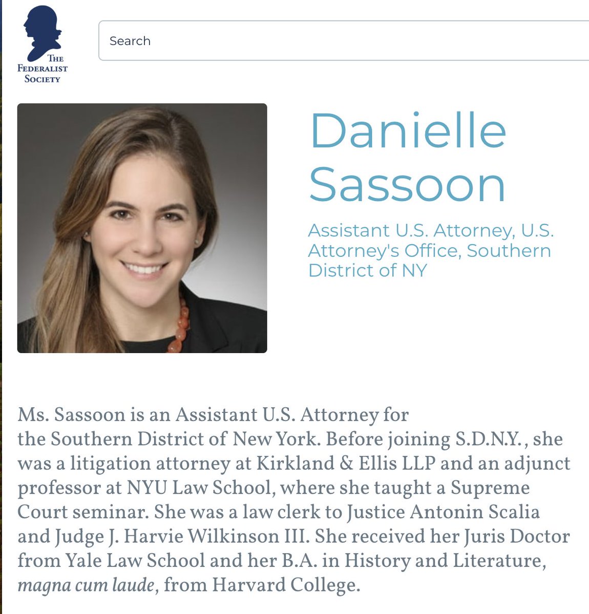 SamAdlerBell's tweet image. damn, I did not realize the prosecutor who blew the whistle on the Adams deal and resigned from DOJ was a Fed Soc member and Scalia clerk.