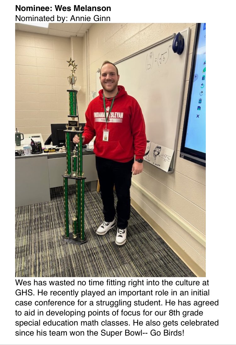 Coach Melanson is Greenwood High School’s staff member of the week!!!