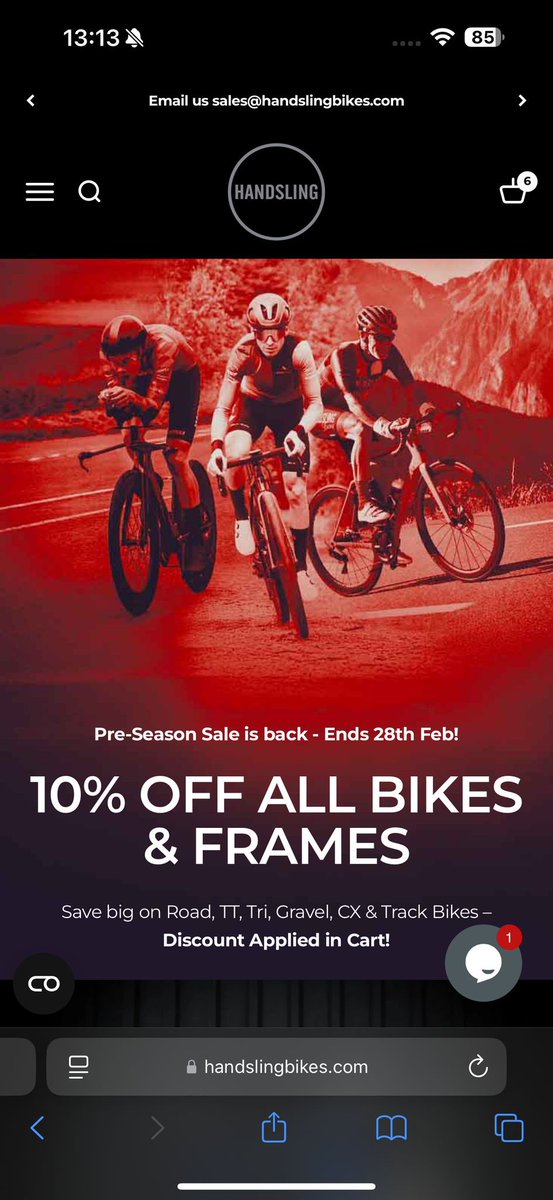 Ride away with a discount! The Handsling 10% pre season sale on all bikes and frames is now live. Get your race-proven bike for less this month. All bikes are custom-built to rider size and spec at our UK workshop. Choose from 20 frame finishes. HandslingBikes.com