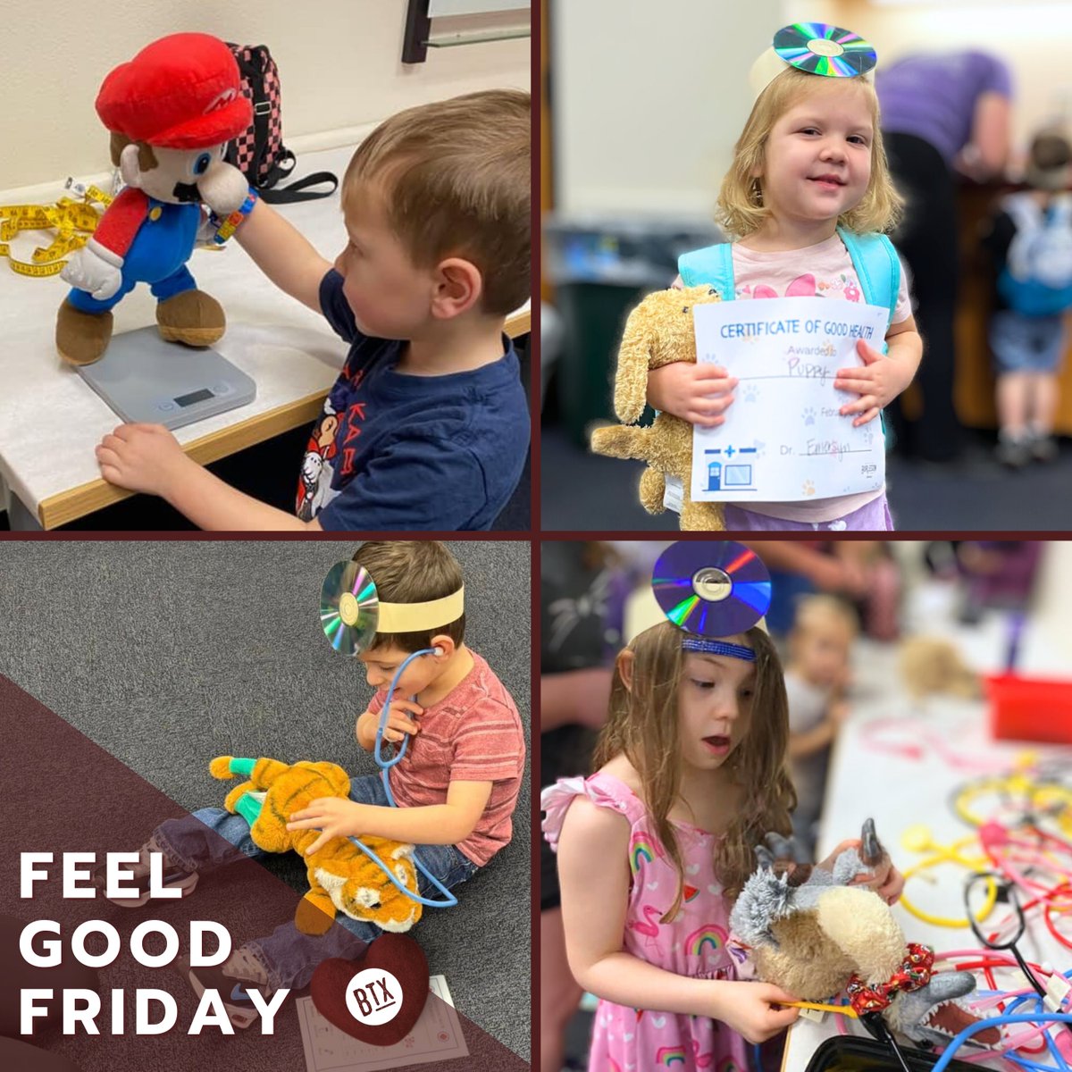 🌟 The Burleson Public Library hosted a Pretend Play Vet Clinic, where little vets suited up to care for their beloved stuffies! 🩺🐾 Great news—every patient got a clean bill of health. 🐻❤️ Thanks to all who joined the fun! #FeelGoodFriday #BTXPride #StuffieVetClinic
