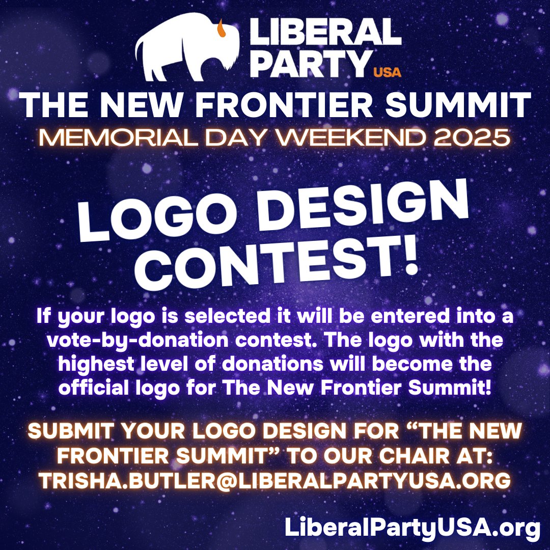 LiberalParty_'s tweet photo. Enter a unique logo design into our logo design contest for "The New Frontier Summit" before the end of February! If your logo is selected it will be entered into a vote-by-donation contest. The winner will be uplifted on social media!  #design #contest #logo #graphicdesign #art https://t.co/VOVbdUcHuf