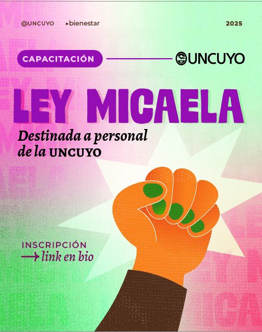 💜Ley Micaela para personal 💜
Comenzamos las inscripciones en Ley Micaela para personal de la @uncuyo🎓.

📅 cursado híbrido

💡 Link de inscripción: linktr.ee/LeyMicaelaUNCU…