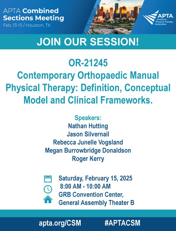 Mark your calendars and wake up early!

Invitation to attend our <a href="/APTAcsm/">#APTACSM</a> #APTACSM session!

𝐂𝐨𝐧𝐭𝐞𝐦𝐩𝐨𝐫𝐚𝐫𝐲 𝐎𝐫𝐭𝐡𝐨𝐩𝐚𝐞𝐝𝐢𝐜 𝐌𝐚𝐧𝐮𝐚𝐥 𝐏𝐡𝐲𝐬𝐢𝐜𝐚𝐥 𝐓𝐡𝐞𝐫𝐚𝐩𝐲: 𝐃𝐞𝐟𝐢𝐧𝐢𝐭𝐢𝐨𝐧, 𝐂𝐨𝐧𝐜𝐞𝐩𝐭𝐮𝐚𝐥 𝐌𝐨𝐝𝐞𝐥 𝐚𝐧𝐝 𝐂𝐥𝐢𝐧𝐢𝐜𝐚𝐥