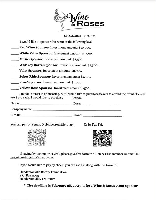 RotaryClubTN's tweet image. 🍷🌹 Wine &amp;amp; Roses 🍷🌹

Join us March 29, 6–9 PM at TN Grasslands for an evening of elegance &amp;amp; giving back!

🎟️ Tickets: bit.ly/3Wym3RG 

📄 Sponsorships: Contact Russ Edwards at russ@edwardslawtn.com

#WineAndRoses #ServiceAboveSelf #HendersonvilleRotary