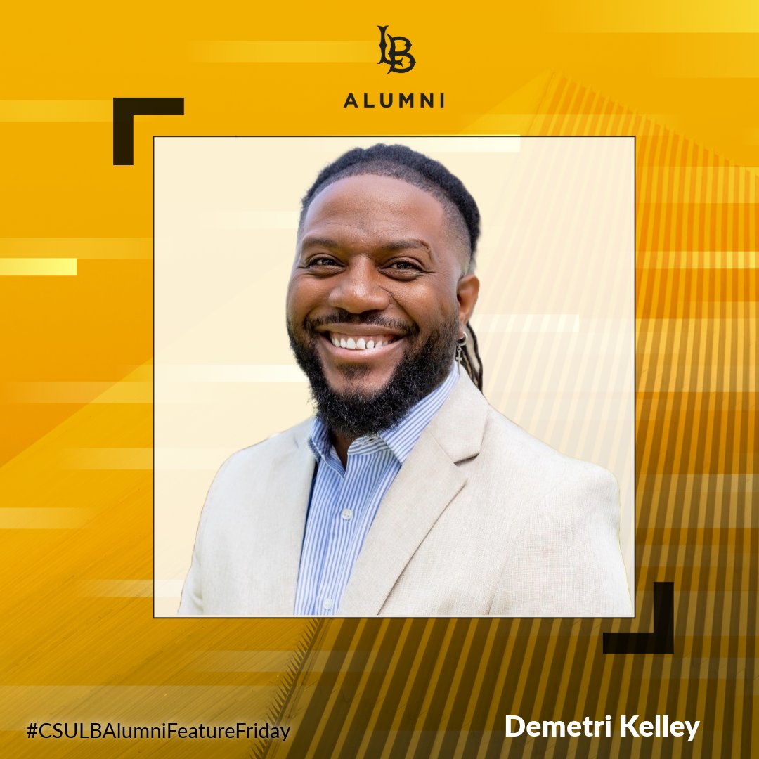 csulbalumni's tweet photo. #CSULBAlumniFeatureFriday features Demetri Kelley, CSULB’s Associate Director of Black Student Success! With a background in psychology and student affairs, Demetri is dedicated to advancing Black excellence at The Beach. We're proud to have him in The Beach family! https://t.co/HLIQLe5vqj