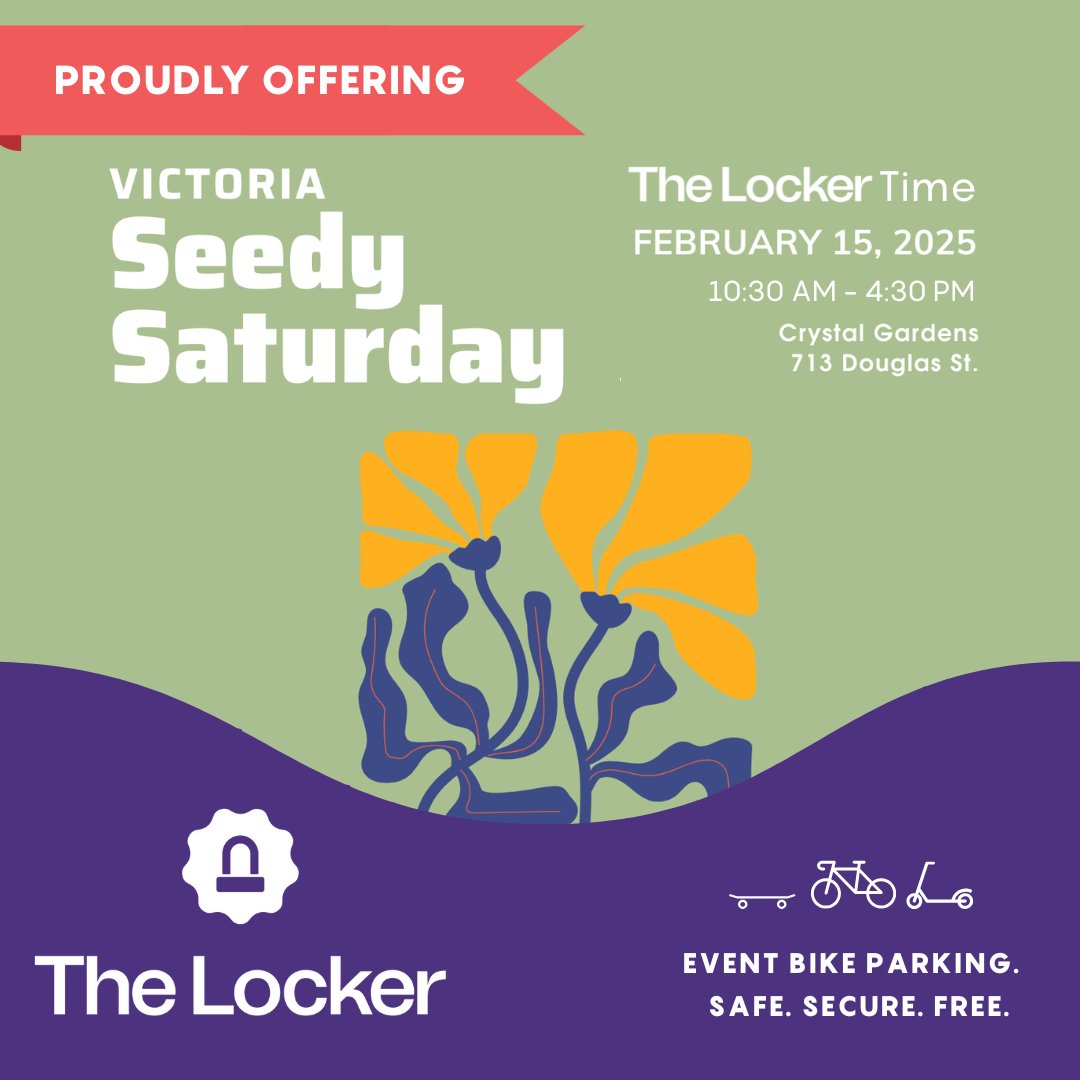 Heading to Victoria Seedy Saturday by bike, scooter, or skateboard? We’ve got you covered with a FREE, safe, and secure bike parking service, so you can enjoy the event worry-free. 
🔒The Locker will be open from 10:30AM to 4:30PM on Saturday 15 February at Crystal Gardens.