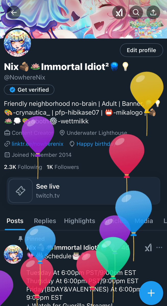NowhereNix's tweet photo. 🎈🎈🎈TODAAYYY🎈🎈🎈

🎂BIRTHDAY STREAM🎂💗

February 14 6:00pm PST/9:00pm EST

Join me to celebrate my birthday and Valentine’s day? 💗 https://t.co/xysn099skj