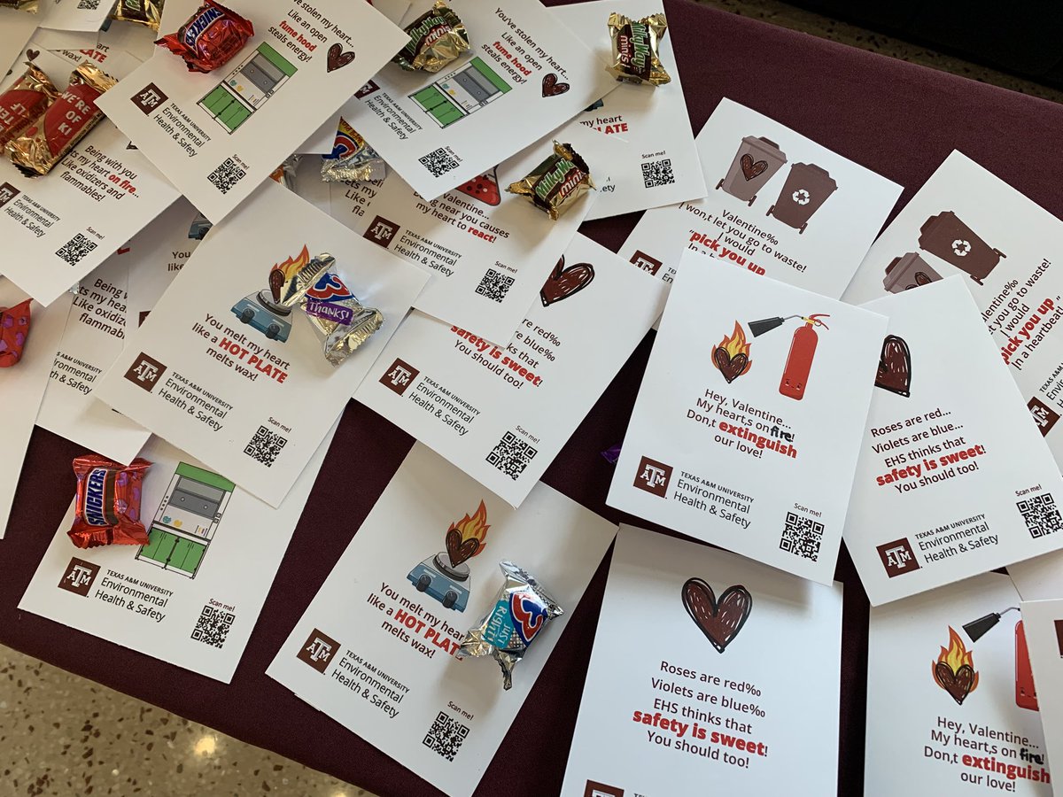 TAMU_Safety's tweet photo. Happy Valentine’s Day, Ags! Come see us in the MSC 12th Man Hall until 12:30 p.m. and grab some candy as we wrap up Lab Safety Awarenessess Week! 

Don’t forget the Lab Safety Excellence Award… Your lab could win a pizza party 🍕! More info here: https://t.co/Llps6SbIO7 https://t.co/81uwqWEB11