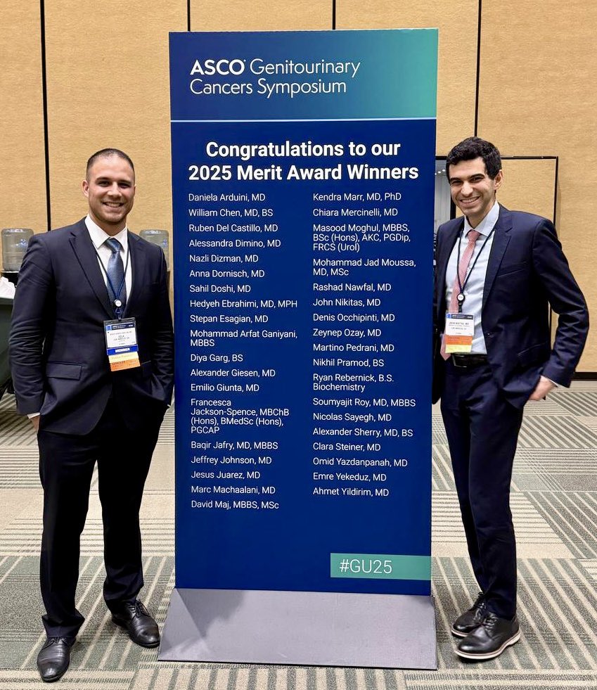 Honored to receive a 2025 Genitourinary Cancers Symposium Merit Award at <a href="/ASCO/">ASCO</a> alongside my chief co-resident, Dr. John Nikitas! Grateful to <a href="/ConquerCancerFd/">Conquer Cancer, the ASCO Foundation</a>, collaborators and my mentors for their support <a href="/AmarUKishan/">Amar Kishan</a> <a href="/MSteinbergMD/">Michael Steinberg MD</a>