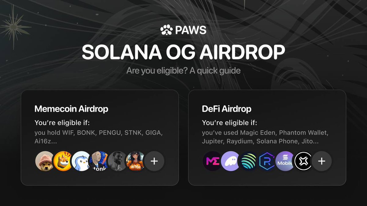 🌟 Calling all Solana OGs! 🌟 🐾 Get a slice of 7.5% of #PAWS supply  exclusively for Solana OGs! 🐾 🚀There are 13 projects in the Solana OG  Allocation list, divided into
