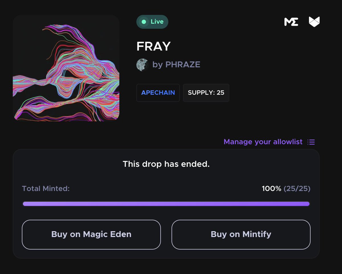 phraze (@fluxjoyart) on Twitter photo FRAY JUST MINTED OUT! Thx to all who collected. So excited for you to see your piece (Art reveal early next week) I owe a MASSIVE thank you to <a href="/MaggiRichmond/">Maggi Richmond</a> <a href="/imjameshall/">imjameshall.eth ✋ 🍌</a> <a href="/apecoin/">ApeCoin</a> <a href="/Cos0x/">cos</a> & <a href="/deepe_eth/">deepe</a> over at <a href="/bleverxyz/">Blever</a> for making this real. FRAY JUST MINTED OUT! Thx to all who collected. So excited for you to see your piece (Art reveal early next week) I owe a MASSIVE thank you to <a href="/MaggiRichmond/">Maggi Richmond</a> <a href="/imjameshall/">imjameshall.eth ✋ 🍌</a> <a href="/apecoin/">ApeCoin</a> <a href="/Cos0x/">cos</a> & <a href="/deepe_eth/">deepe</a> over at <a href="/bleverxyz/">Blever</a> for making this real.