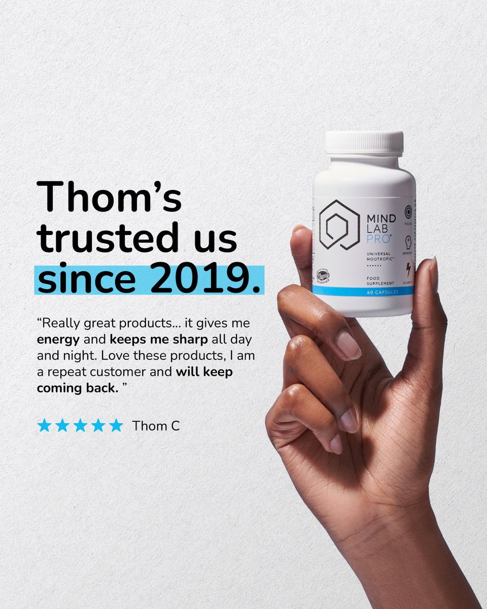 mindlabpro's tweet image. Brainpower you can trust.

For 6 years, Thom’s counted on us for:

✅ Lasting energy
✅ Sharper focus
✅ Improved memory
✅ Long-term brain health

Thom knows that real cognitive benefits build over time.

Fueling focus today while strengthening his brain for tomorrow.