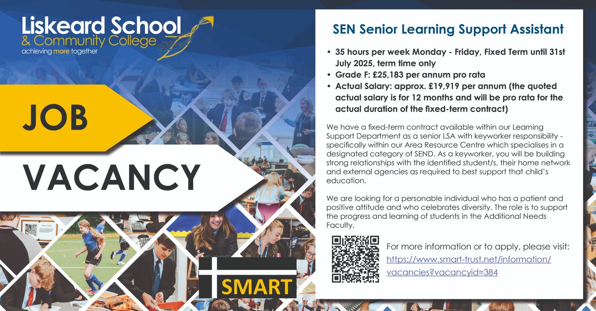 🚨 We're Hiring! 🚨

<a href="/Liskeard_School/">Liskeard School & Community College</a> is looking for a Senior SEN LSA to join the Learning Support Department.

🕒 35 hours/week | Term-time only
💰 Grade F | Actual salary approx. £19,919 per annum

🔗 Apply now: smart-trust.net/information/va…

#EducationJobs #SEND #JobOpportunity