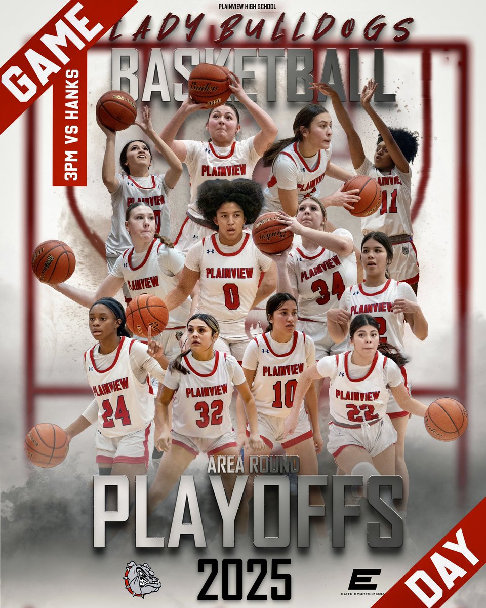 Area Playoffs 🔥 
For your Plainview Lady Bulldogs …..

Game will be a played at 3pm In Fort Stockton High School Gymnasium. 

If can find stream will share it….

Listen in network one sports 

If traveling be safe and Let’s Go Lady Dogs !!
Plainview Lady Dogs Basketball 
ELITE