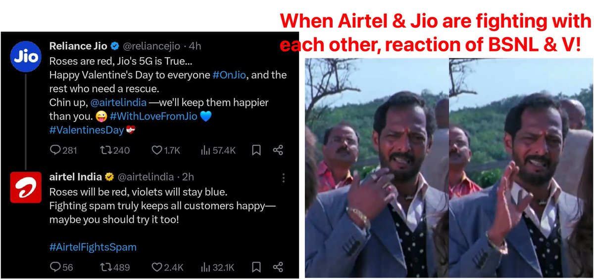 #stockmarketsindia #stockmarketcrash 
Reaction of V! Vodafone Idea #VodafoneIdea investors &amp; BSNL (which just posted profit of 262 crores of year 2007) lovers when both #Jio #RelianceJio #Airtel #BhartiAirtel are fighting with each other👇🤣
