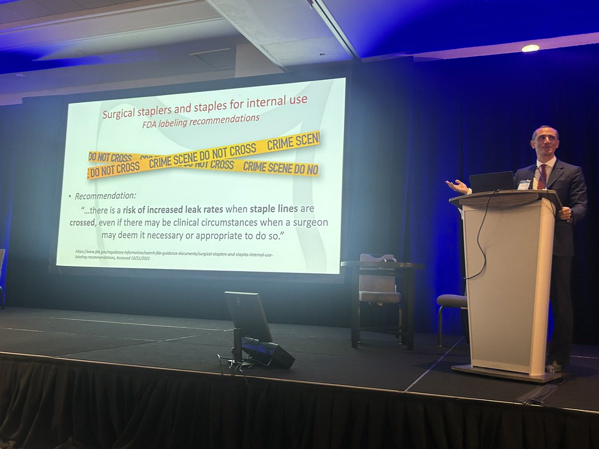 Master surgeon and innovator TTSS <a href="/AntoninoSpin/">Antonino Spinelli</a> cautioning about double stapling